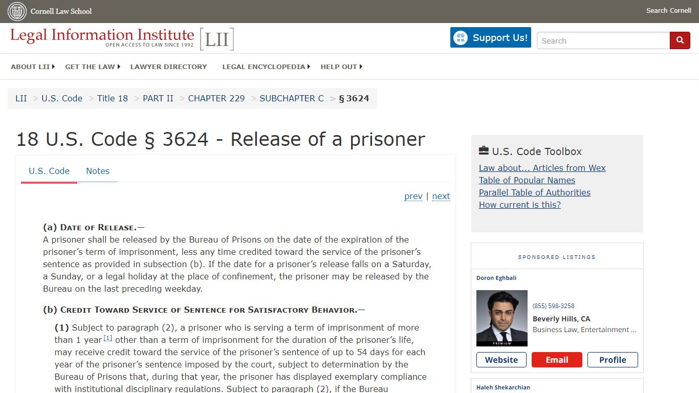 18 U.S. Code § 3624 - Release of a prisoner | U.S. Code | US Law | LII ...